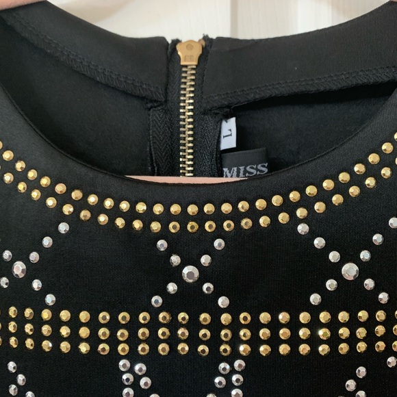 ⭐️Miss Ord silver and gold studded black mini dress size large - Picture 2 of 5